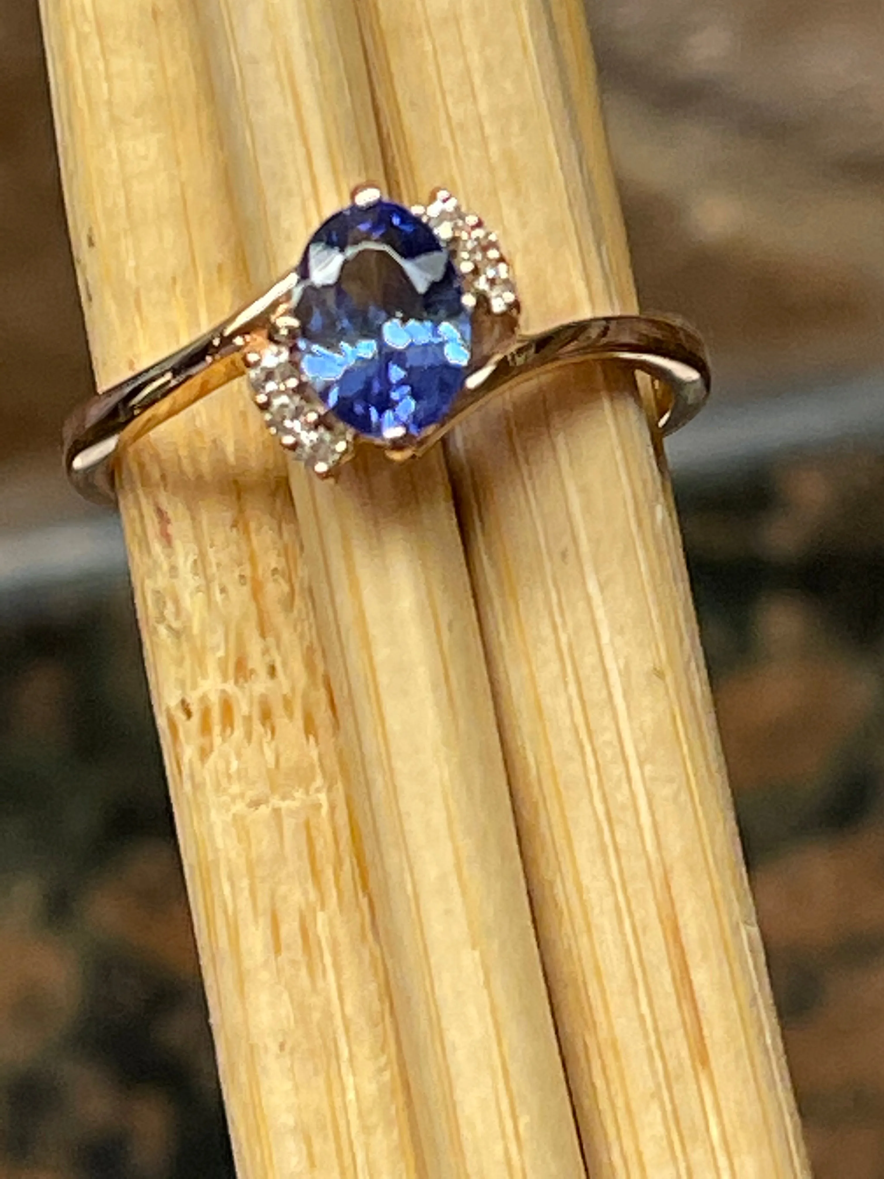Genuine Blue Tanzanite, White Topaz 14k Rose Gold Over Sterling Silver Engagement Ring Size 5, 6, 7, 8, 9