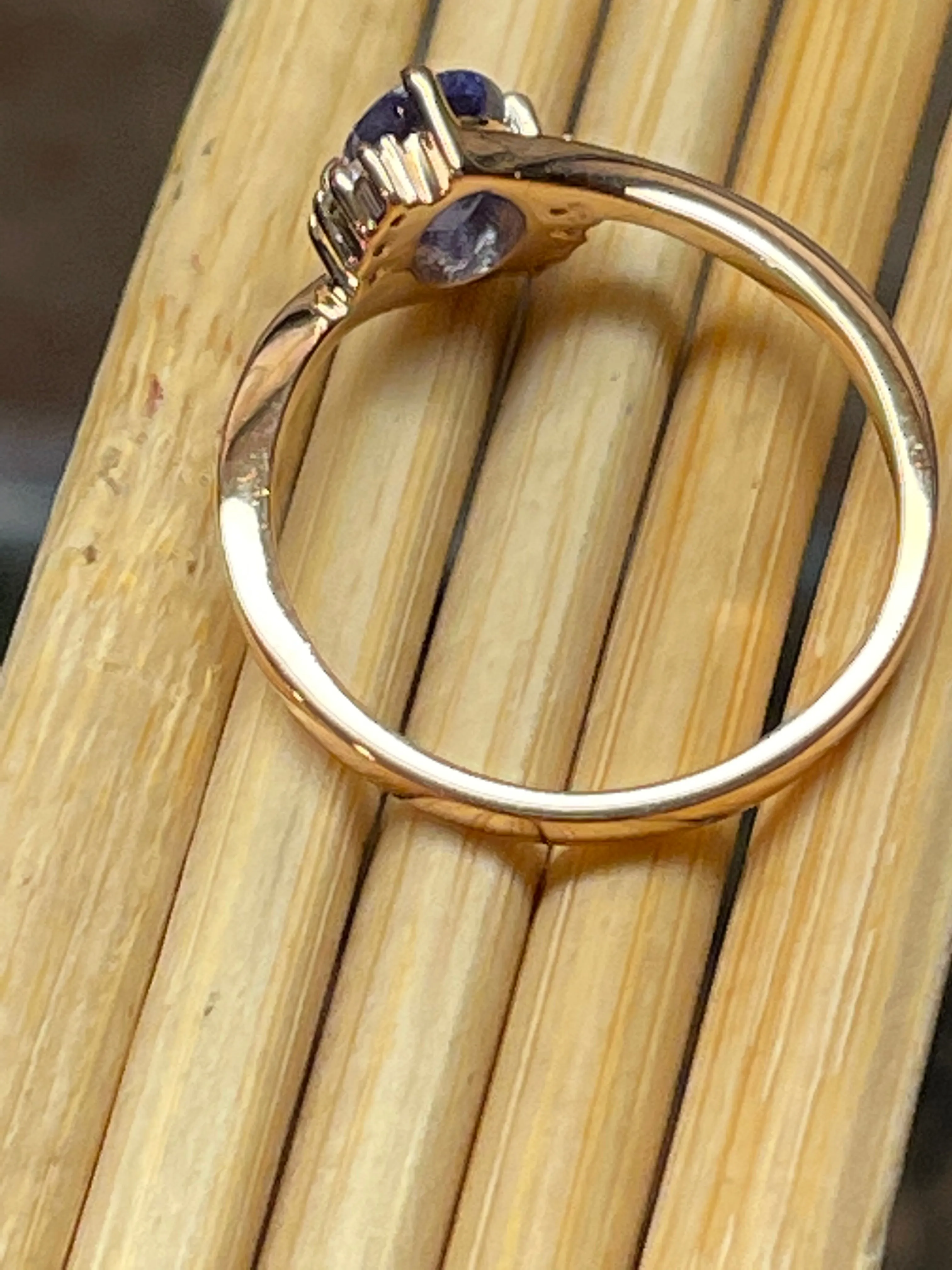Genuine Blue Tanzanite, White Topaz 14k Rose Gold Over Sterling Silver Engagement Ring Size 5, 6, 7, 8, 9