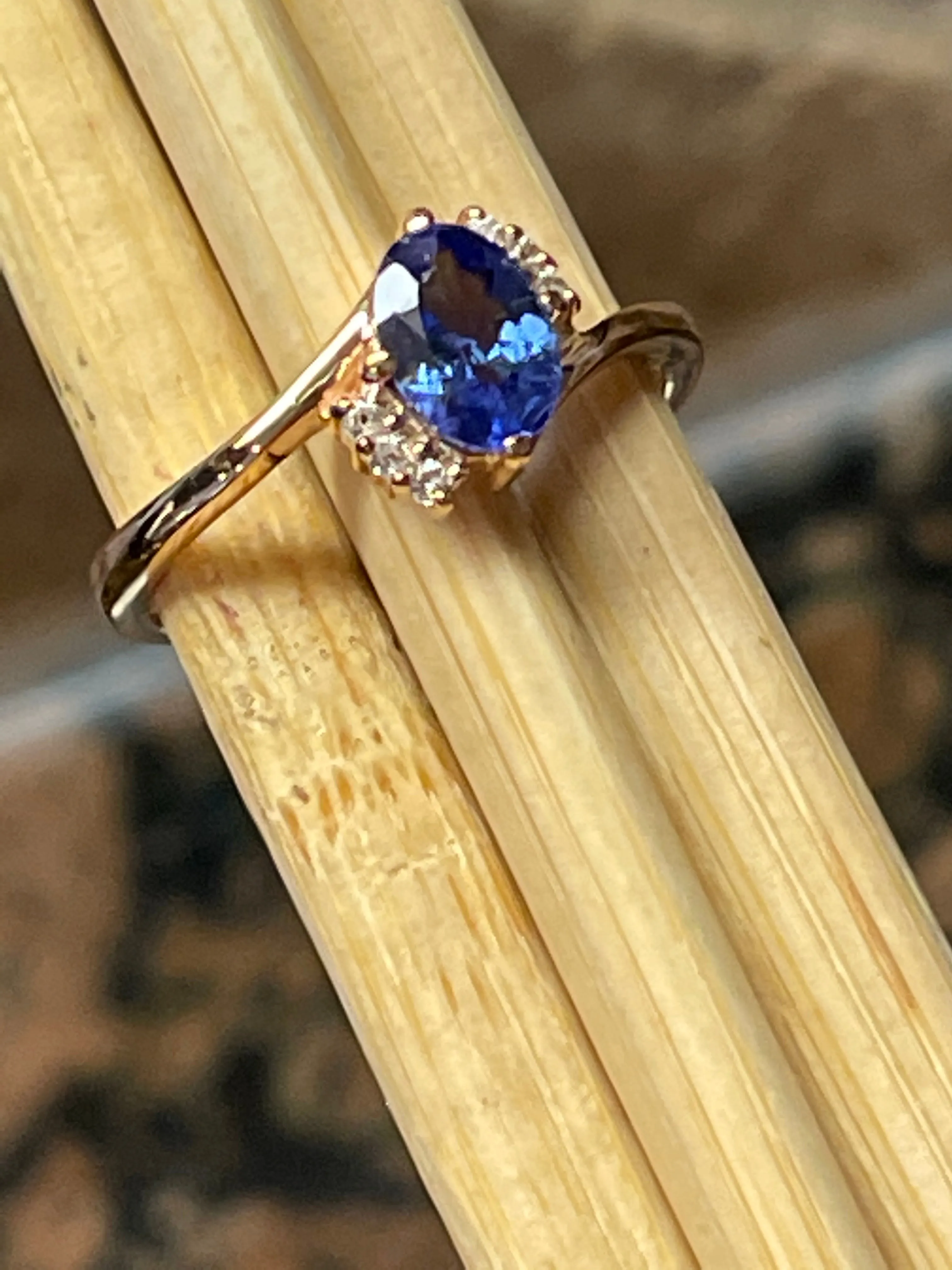 Genuine Blue Tanzanite, White Topaz 14k Rose Gold Over Sterling Silver Engagement Ring Size 5, 6, 7, 8, 9