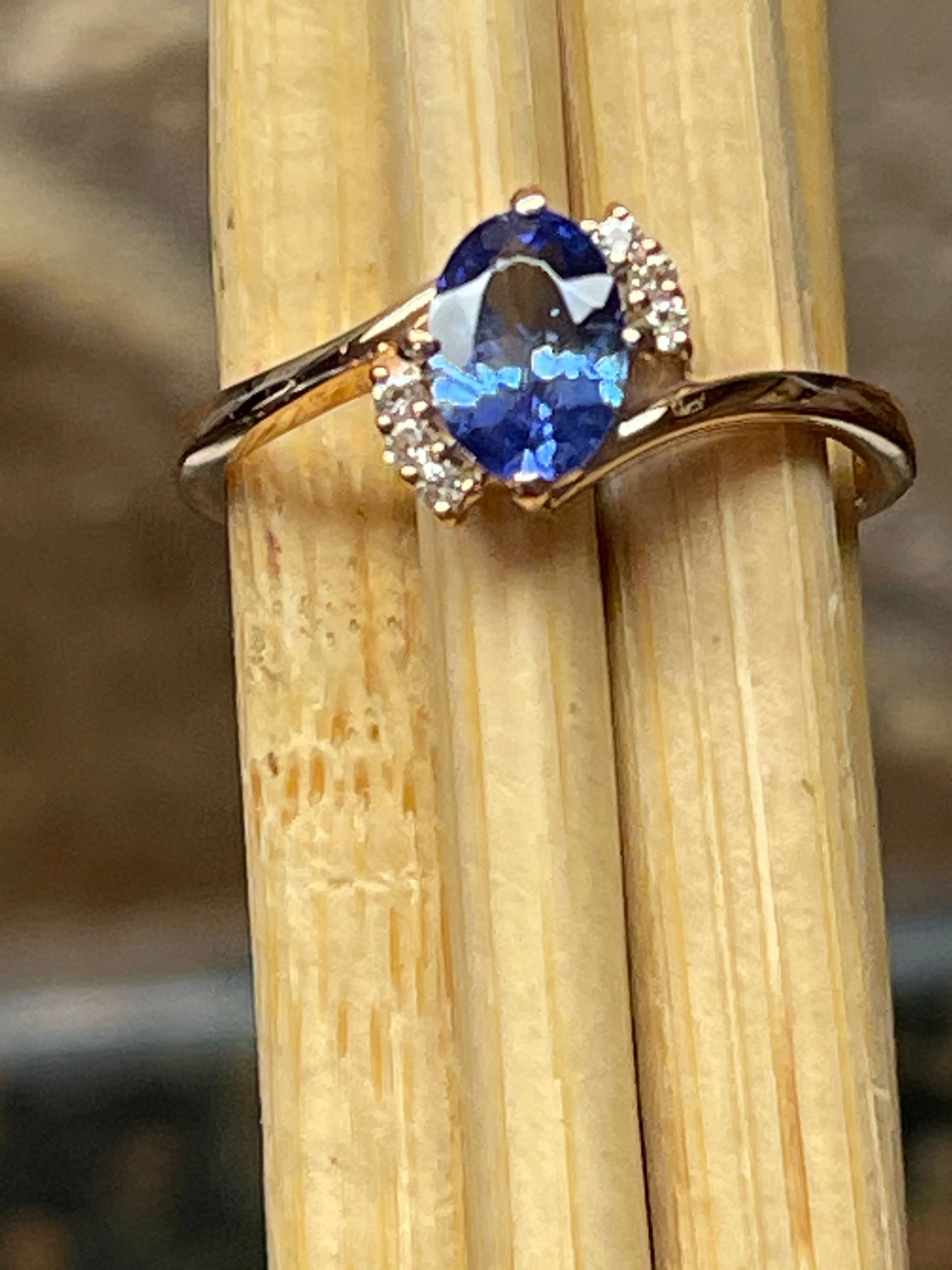 Genuine Blue Tanzanite, White Topaz 14k Rose Gold Over Sterling Silver Engagement Ring Size 5, 6, 7, 8, 9