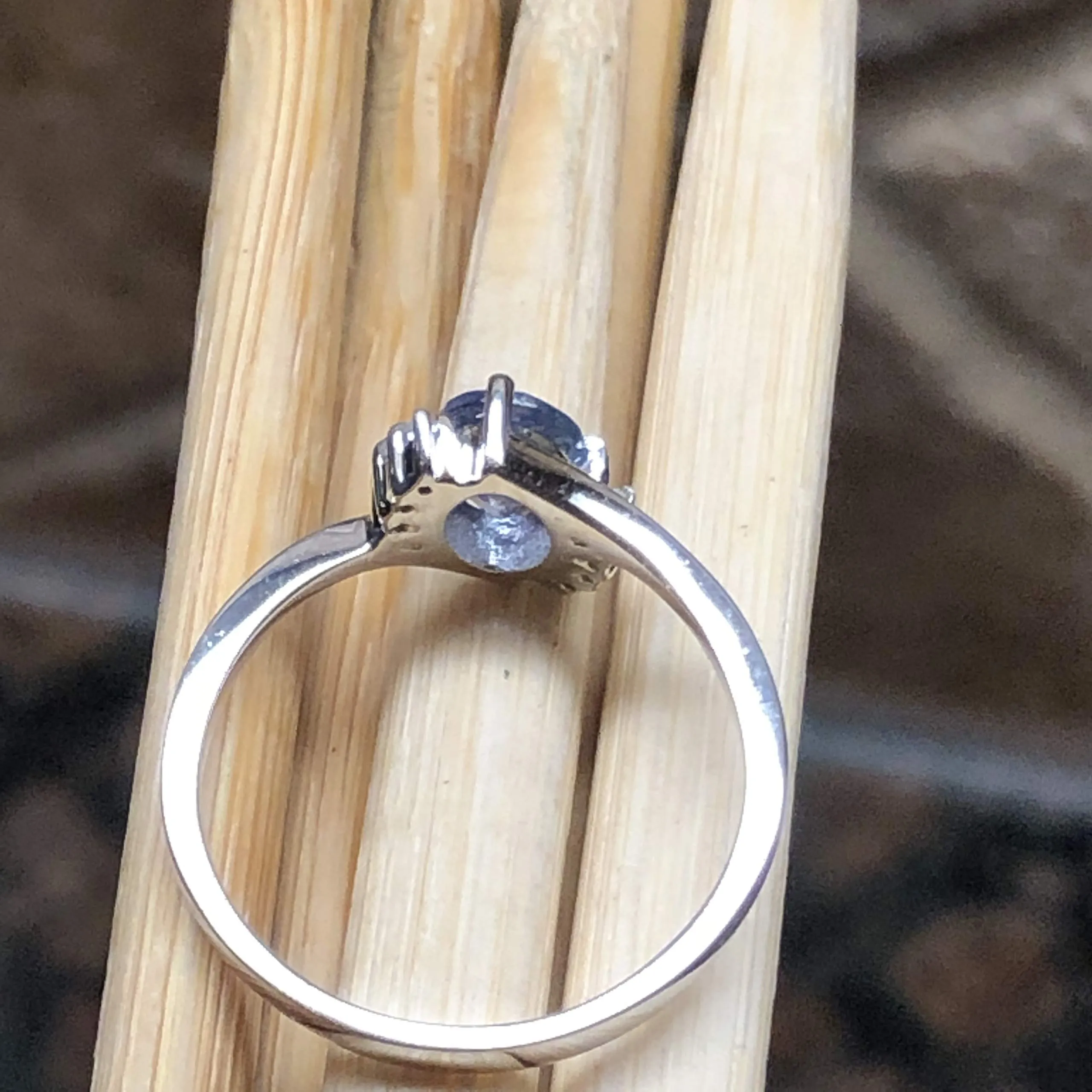 Genuine Blue Tanzanite, White Topaz 925 Solid Sterling Silver Engagement Ring Size 6, 7, 8, 9