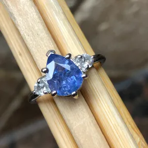 Genuine Tanzanite, White Topaz 925 Solid Sterling Silver Engagement Ring Size 5, 6, 7, 8, 9