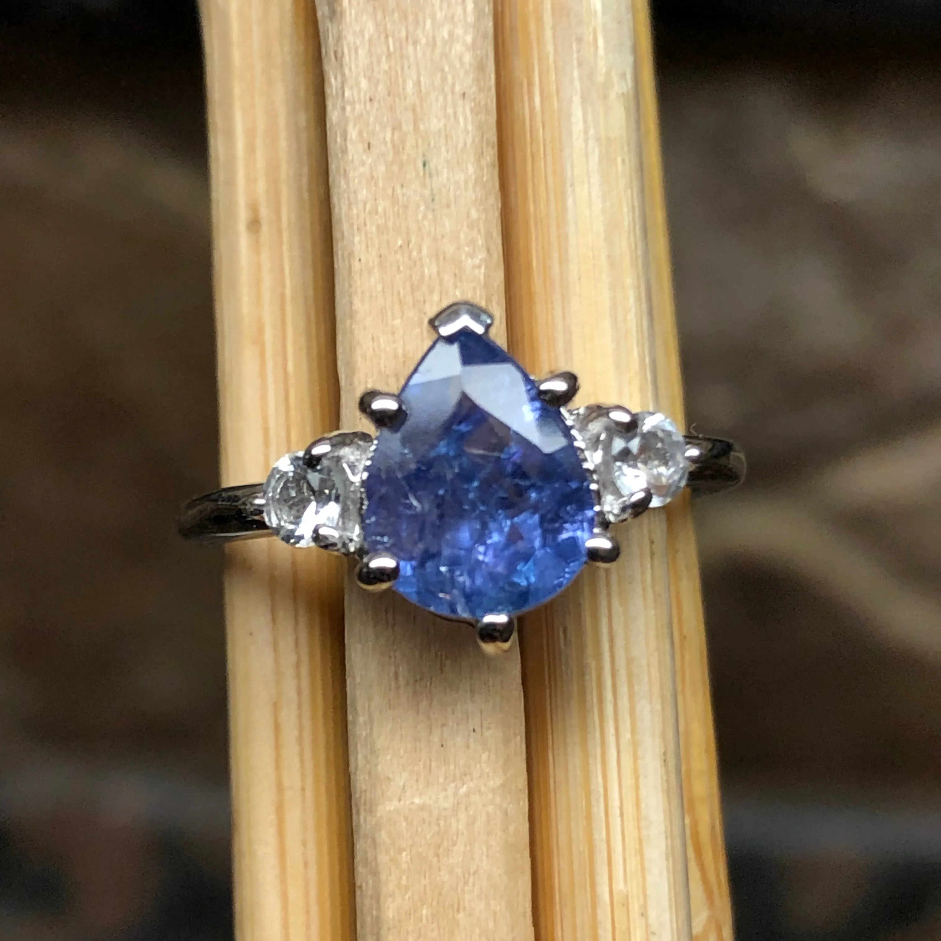 Genuine Tanzanite, White Topaz 925 Solid Sterling Silver Engagement Ring Size 5, 6, 7, 8, 9