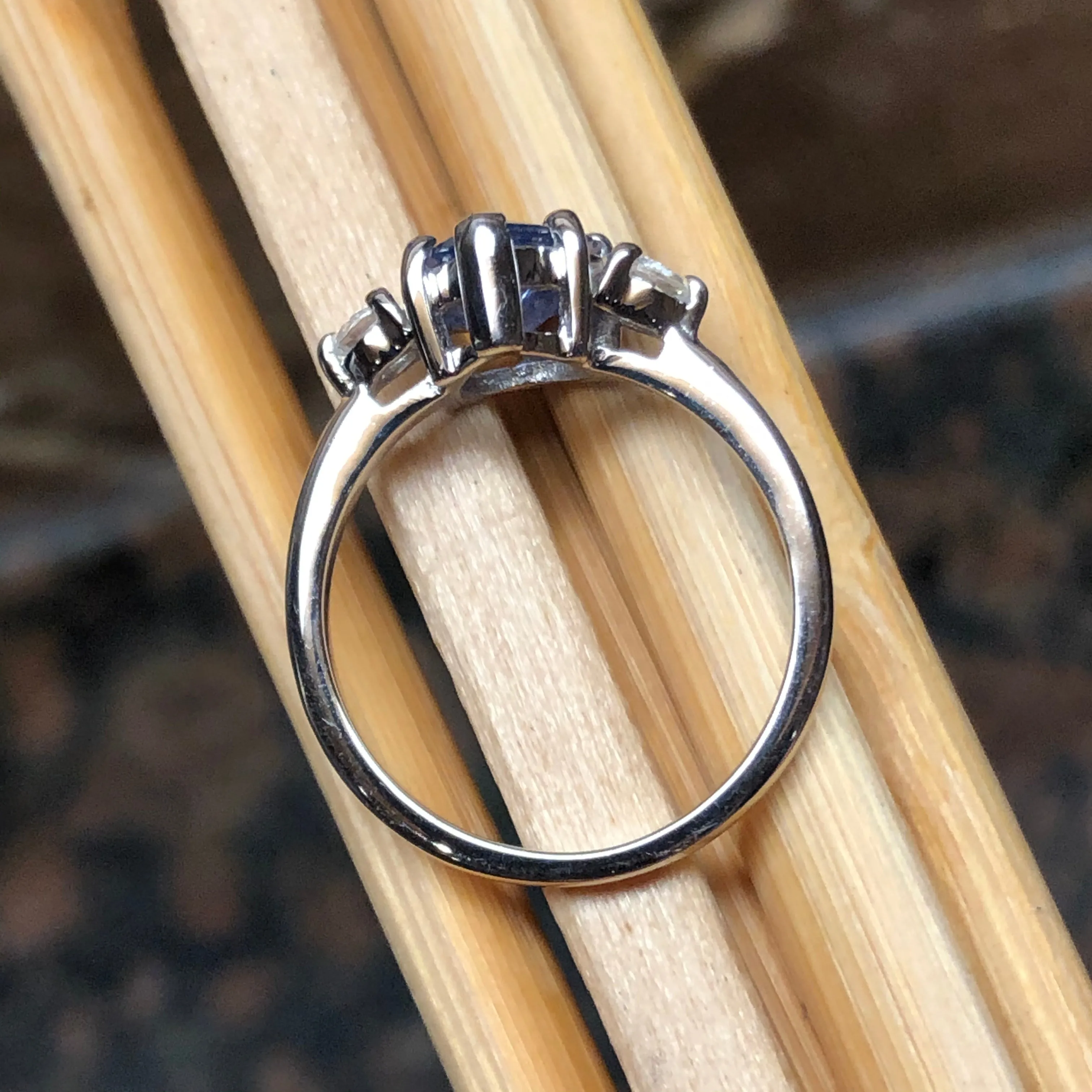 Genuine Tanzanite, White Topaz 925 Solid Sterling Silver Engagement Ring Size 5, 6, 7, 8, 9