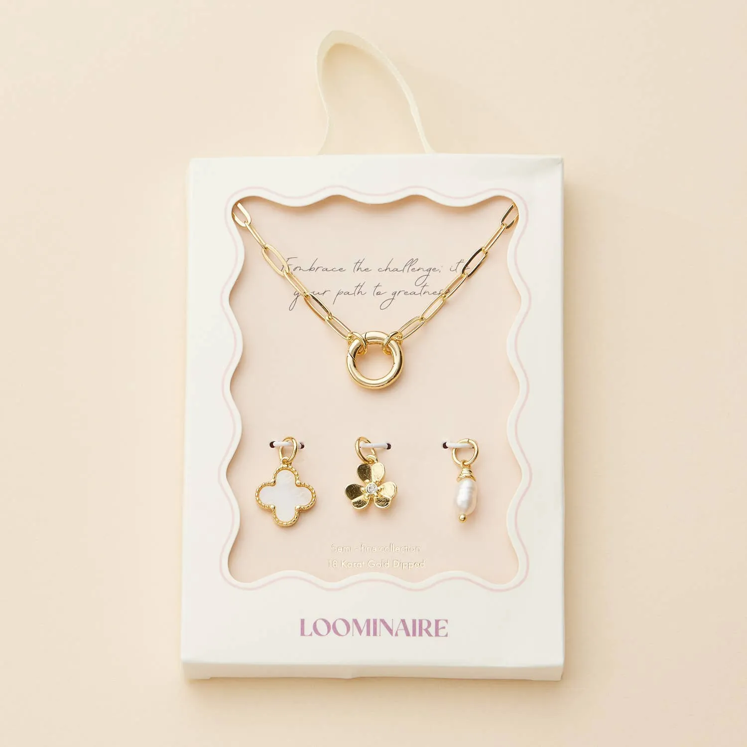 Gold Dipped Necklace with Charms and Pearl Accent