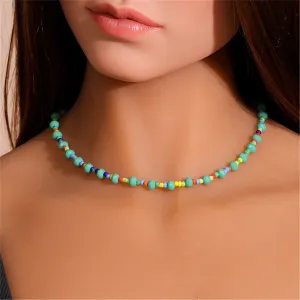 Green Acrylic & Howlite Oval Station Necklace