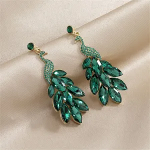 Green Crystal & Cubic Zirconia Peacock Drop Earrings