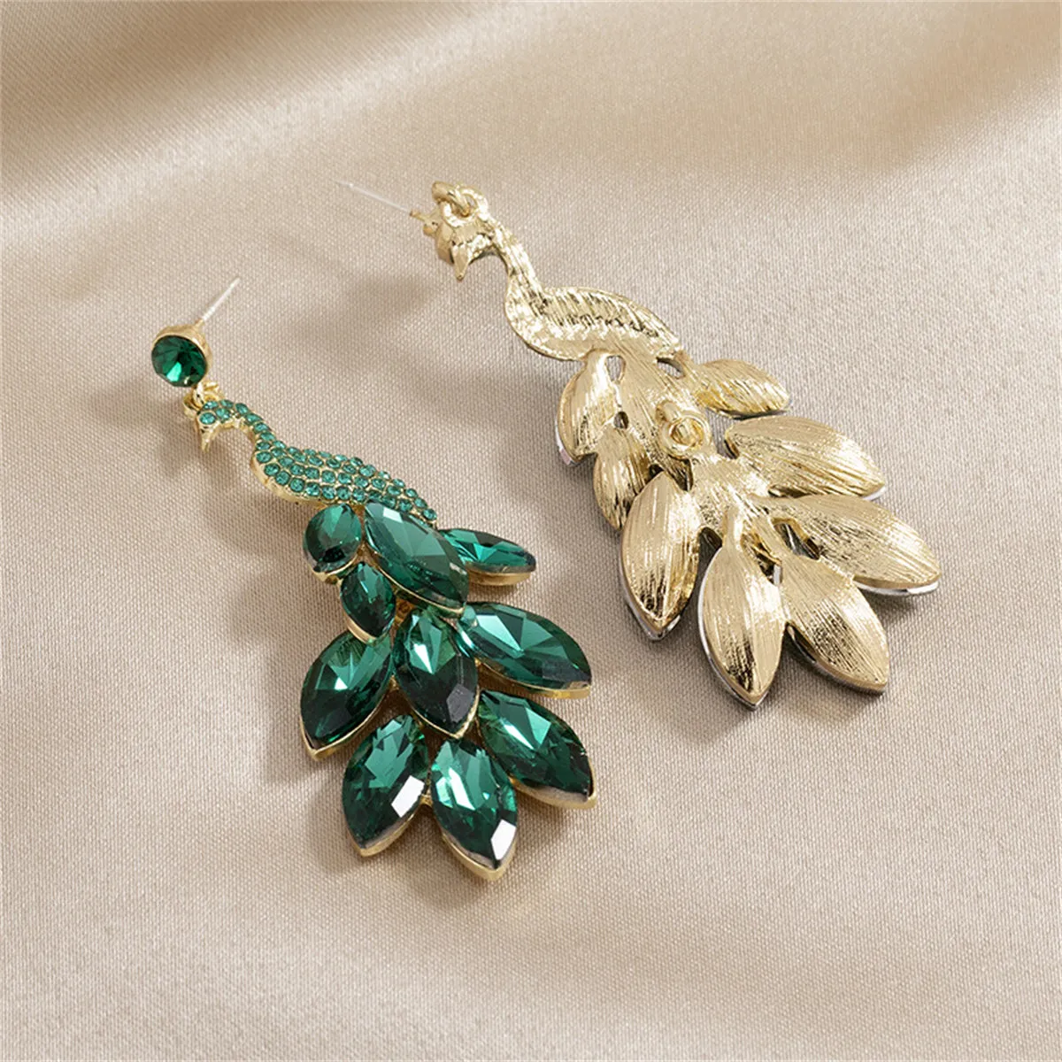 Green Crystal & Cubic Zirconia Peacock Drop Earrings
