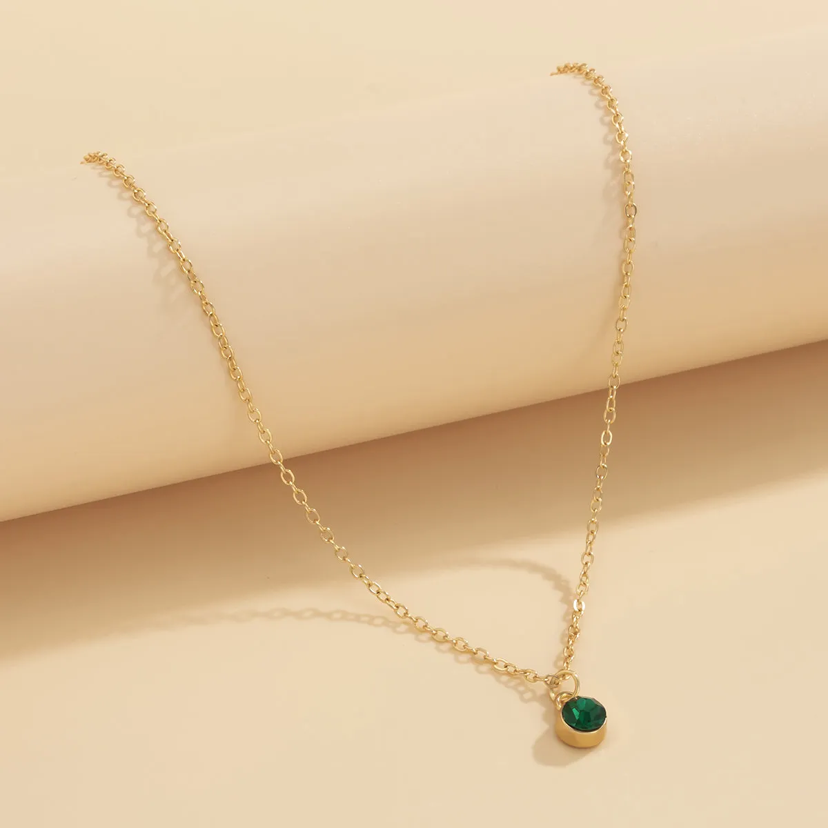 Green Cubic Zirconia & 18K Gold-Plated Pendant Necklace