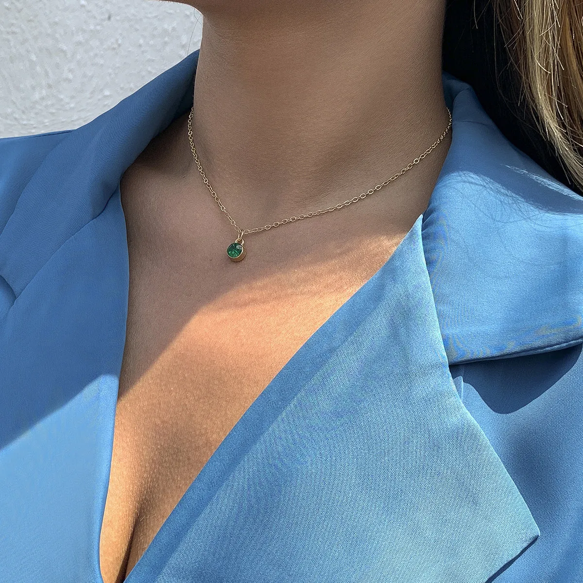 Green Cubic Zirconia & 18K Gold-Plated Pendant Necklace