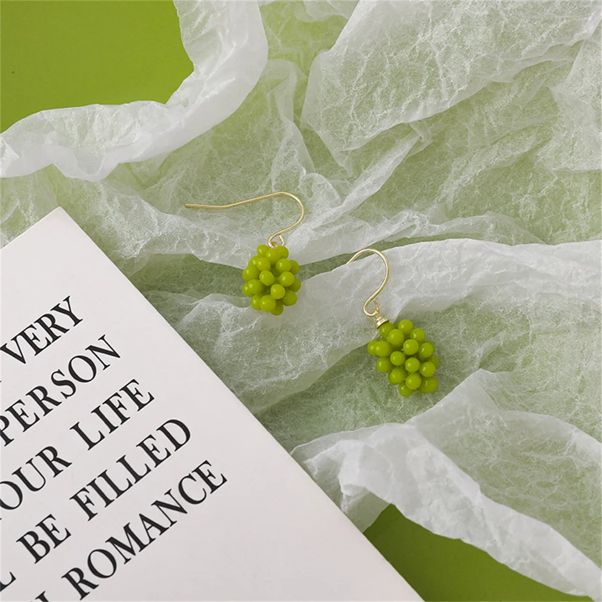 Green Resin & 18K Gold-Plated Grape Bunch Drop Earrings
