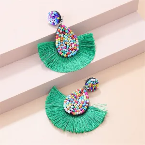 Green Tassel Fan Earrings