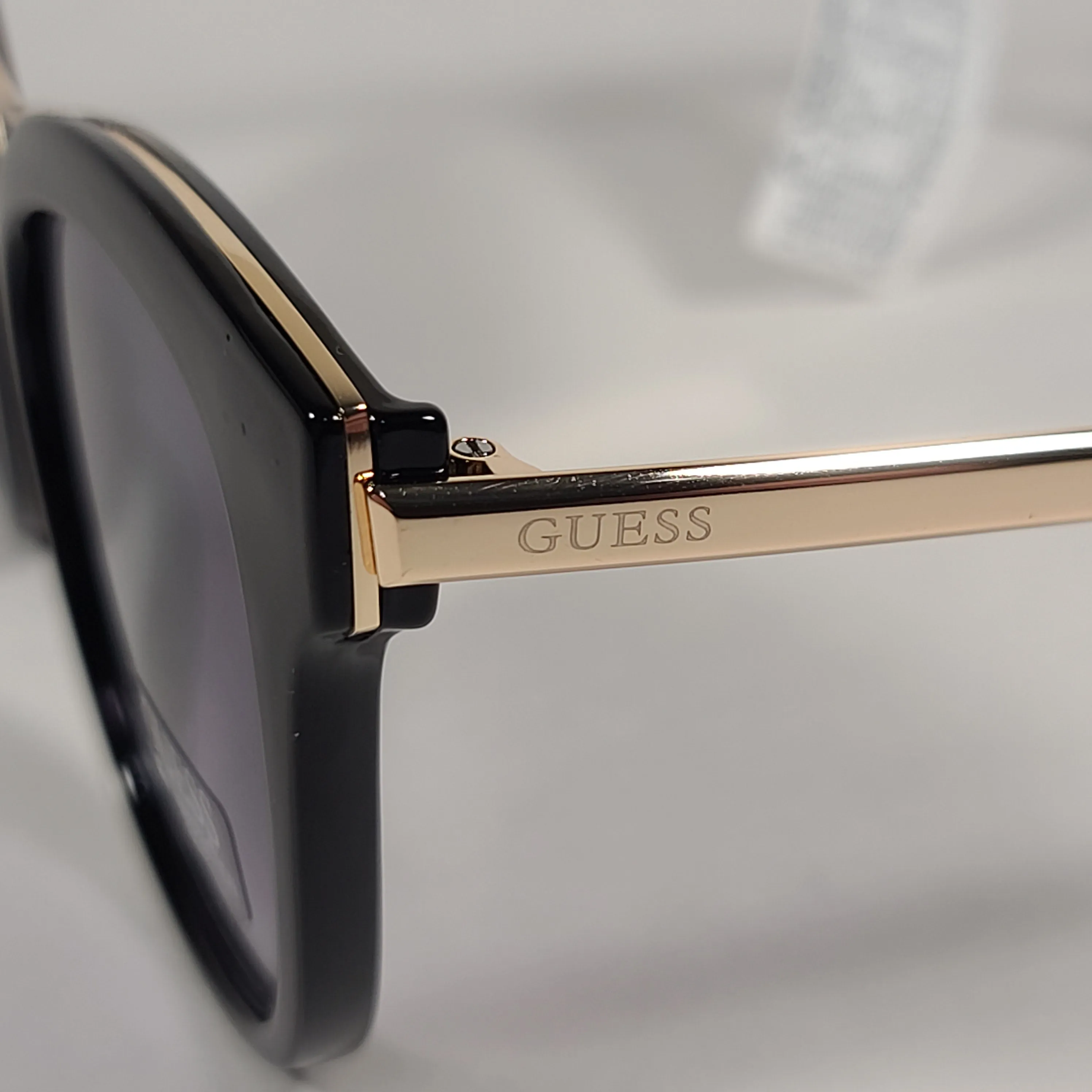 Guess Round Cat Eye Sunglasses GF0304 01C Shiny Black And Gold Frame Gray Smoke Lens
