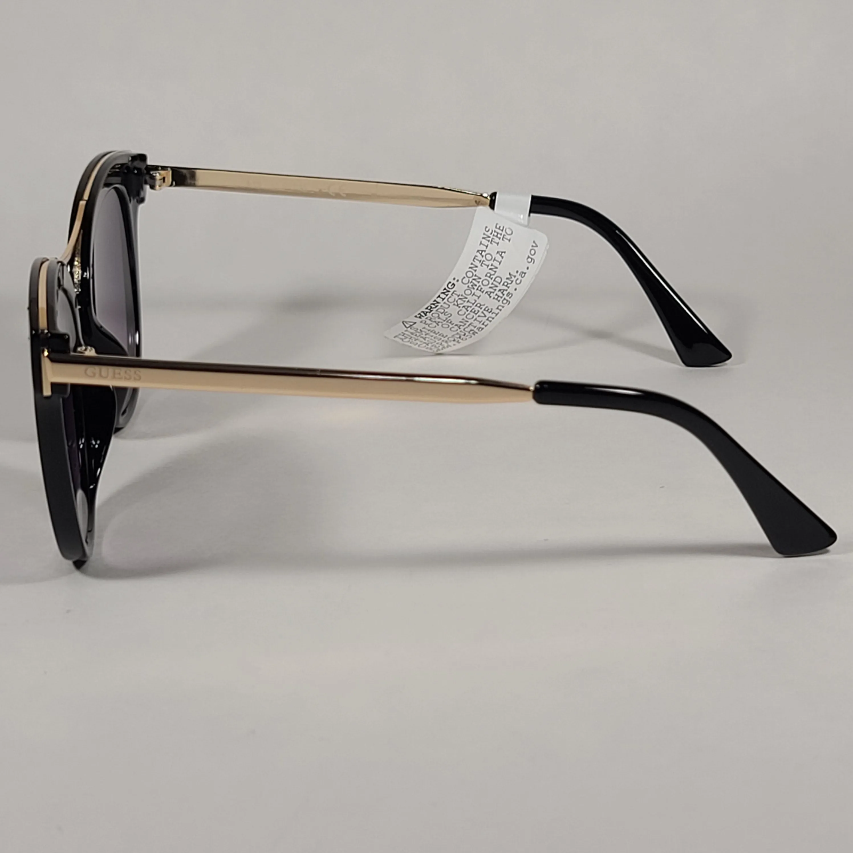 Guess Round Cat Eye Sunglasses GF0304 01C Shiny Black And Gold Frame Gray Smoke Lens