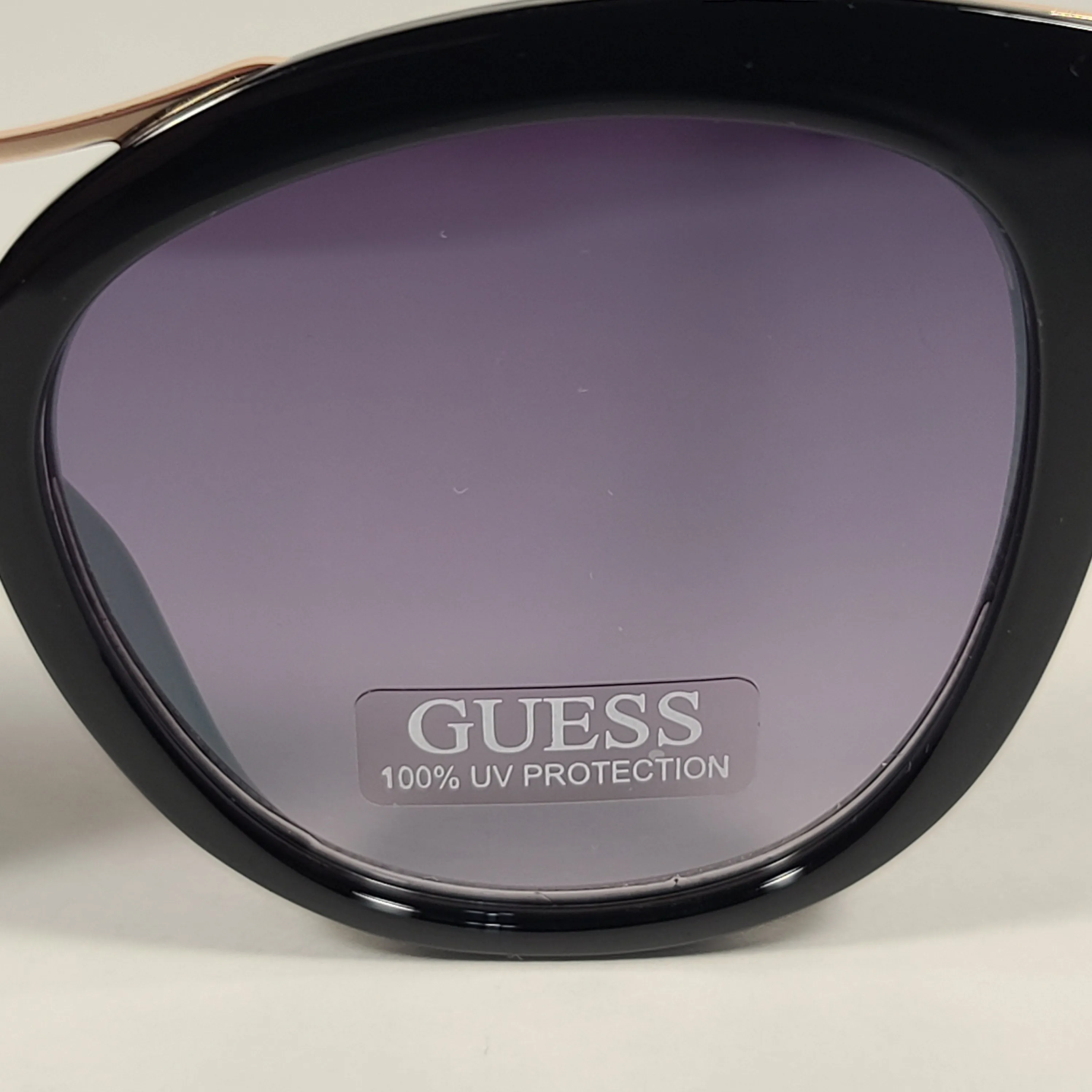 Guess Round Cat Eye Sunglasses GF0304 01C Shiny Black And Gold Frame Gray Smoke Lens