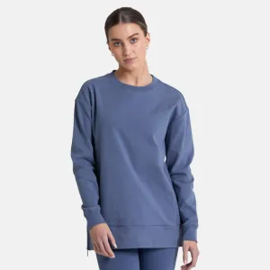 Gym Coffee Chill Longline Crew (Womens) - Thunder Blue