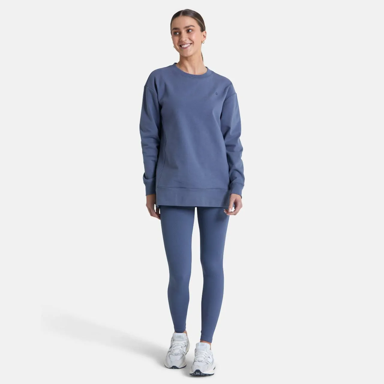 Gym Coffee Chill Longline Crew (Womens) - Thunder Blue