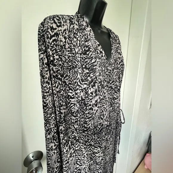 H Halston Women's Mixed Animal Raindrops Long Sleeve Wrap Dress Black Size XL