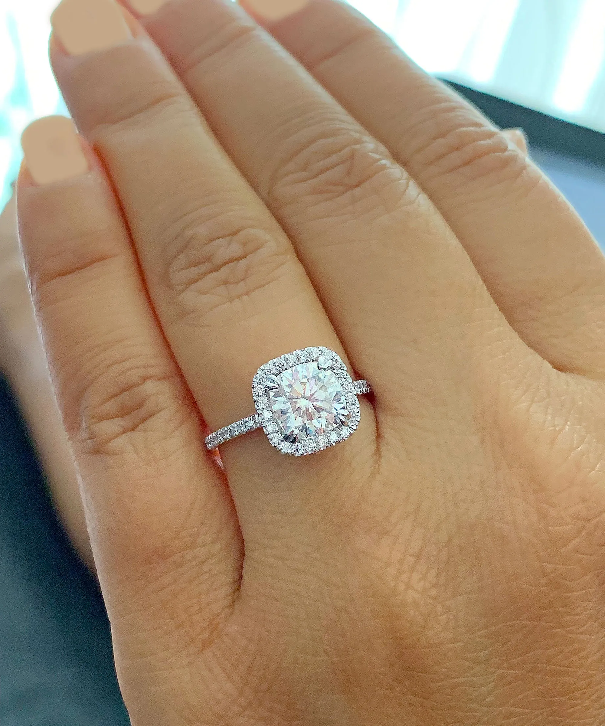 Halo Women's 14k solid white gold cushion cut forever one moissanite and natural diamond engagement ring Bridal Wedding Halo 2.30ct