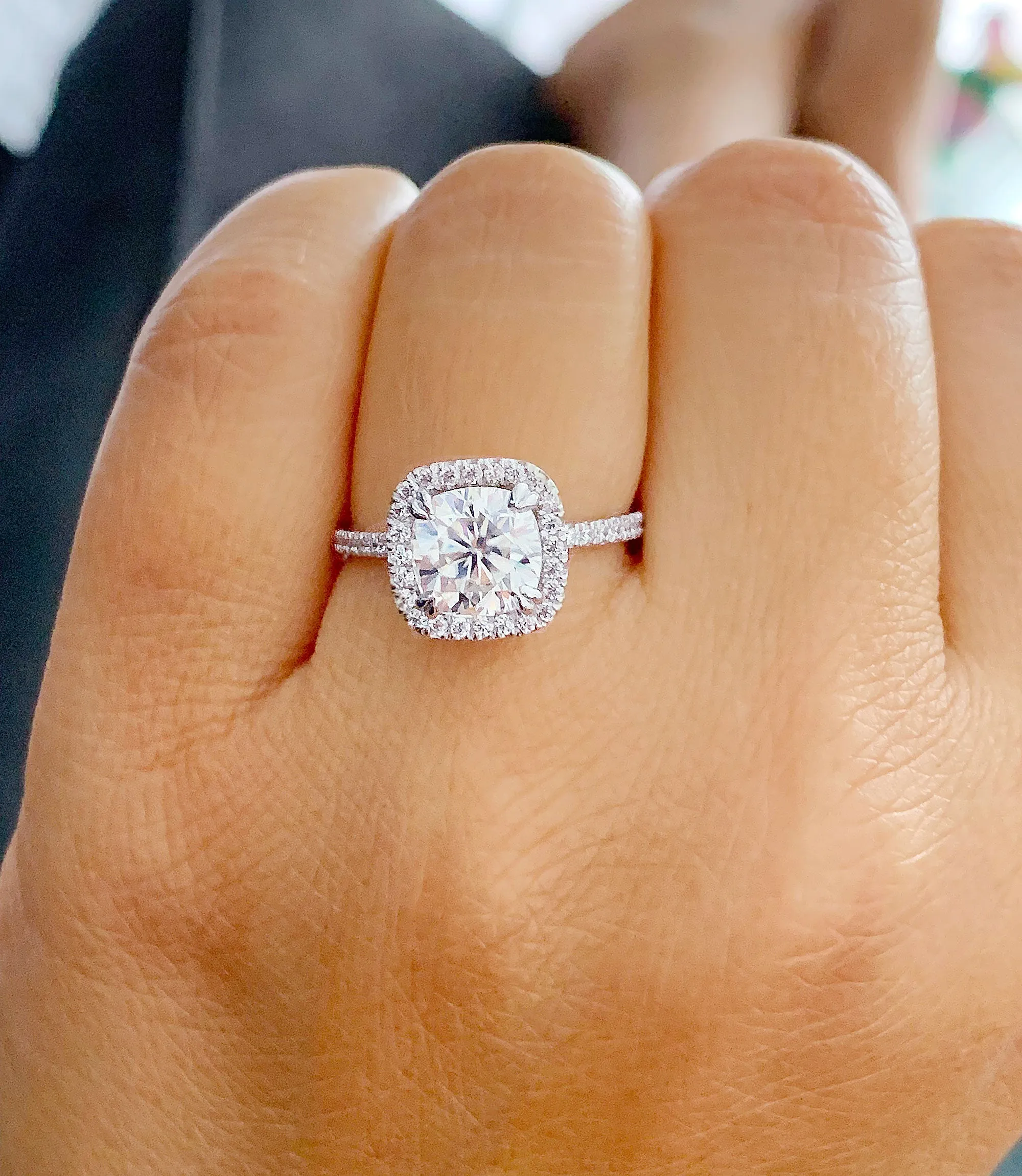 Halo Women's 14k solid white gold cushion cut forever one moissanite and natural diamond engagement ring Bridal Wedding Halo 2.30ct