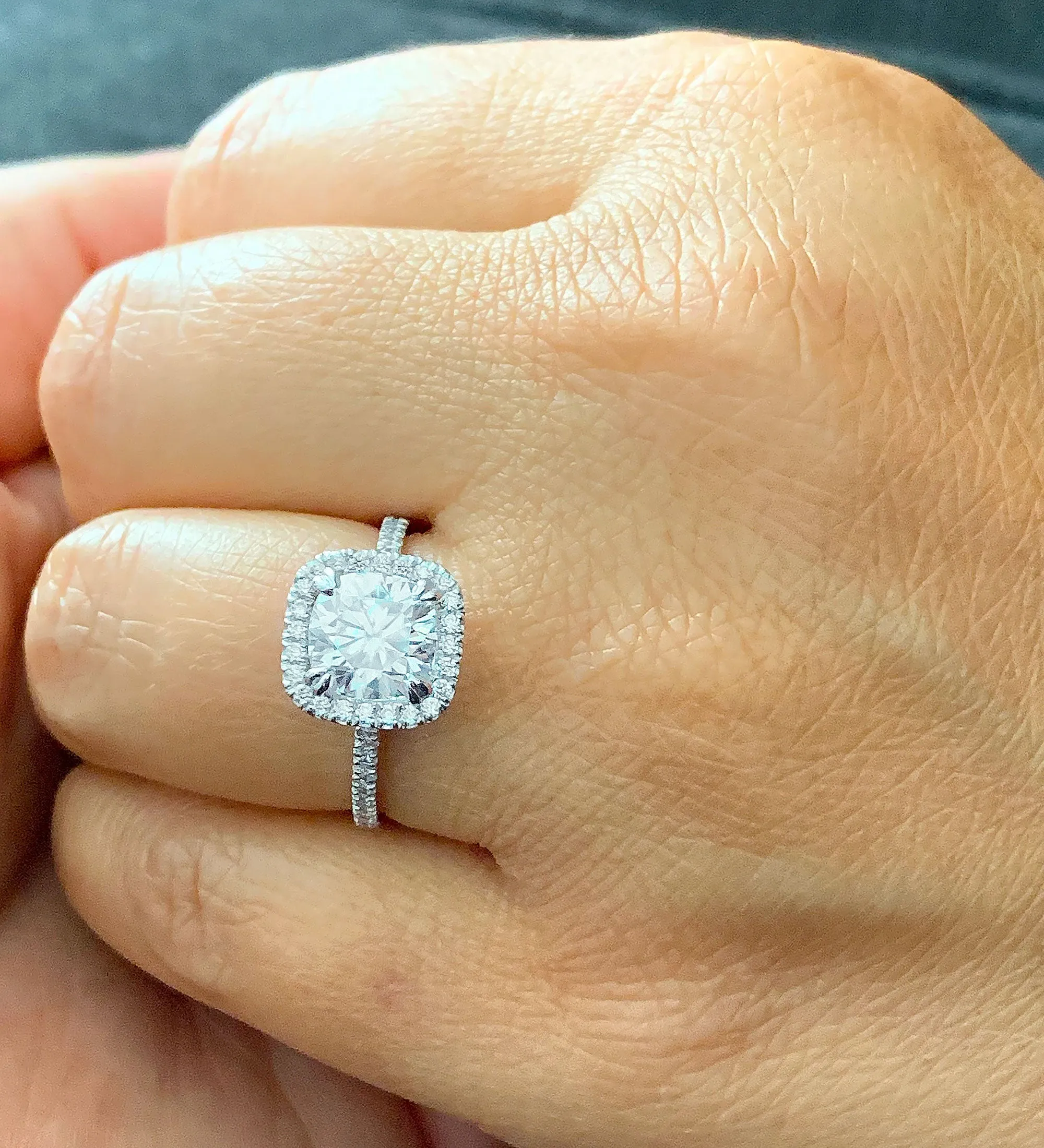 Halo Women's 14k solid white gold cushion cut forever one moissanite and natural diamond engagement ring Bridal Wedding Halo 2.30ct