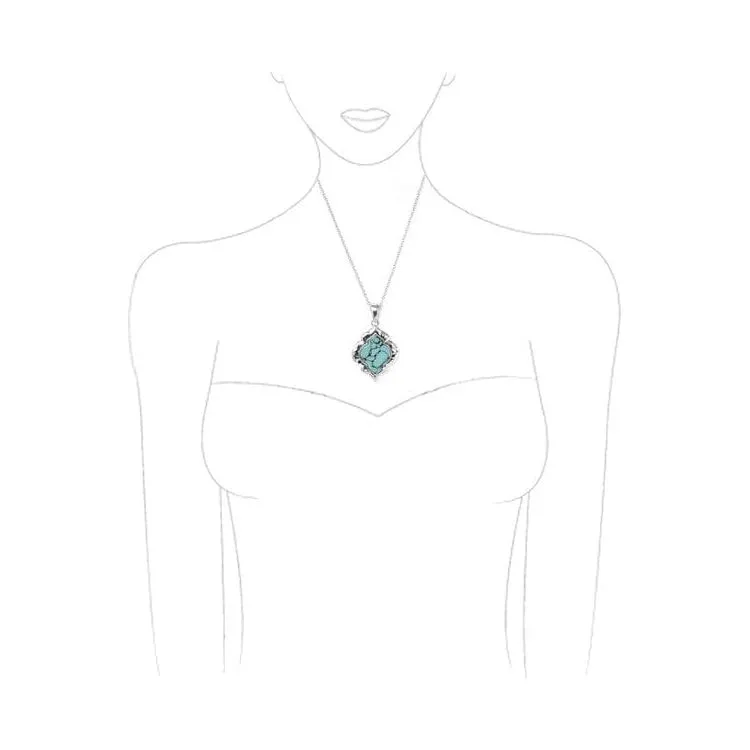 Hammered Cable Paisley Texture Gem Stone Necklace