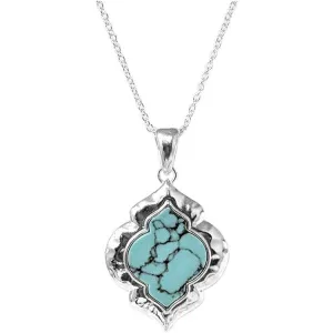 Hammered Cable Paisley Texture Gem Stone Necklace