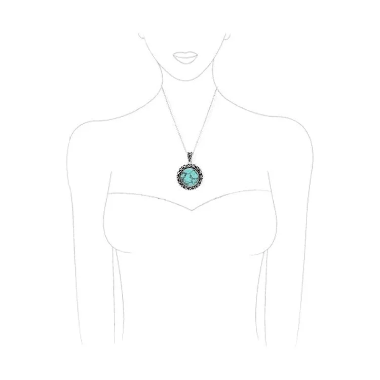 Hammered Cable Paisley Texture Gem Stone Necklace