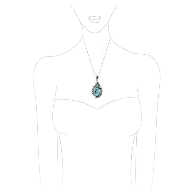Hammered Cable Paisley Texture Gem Stone Necklace
