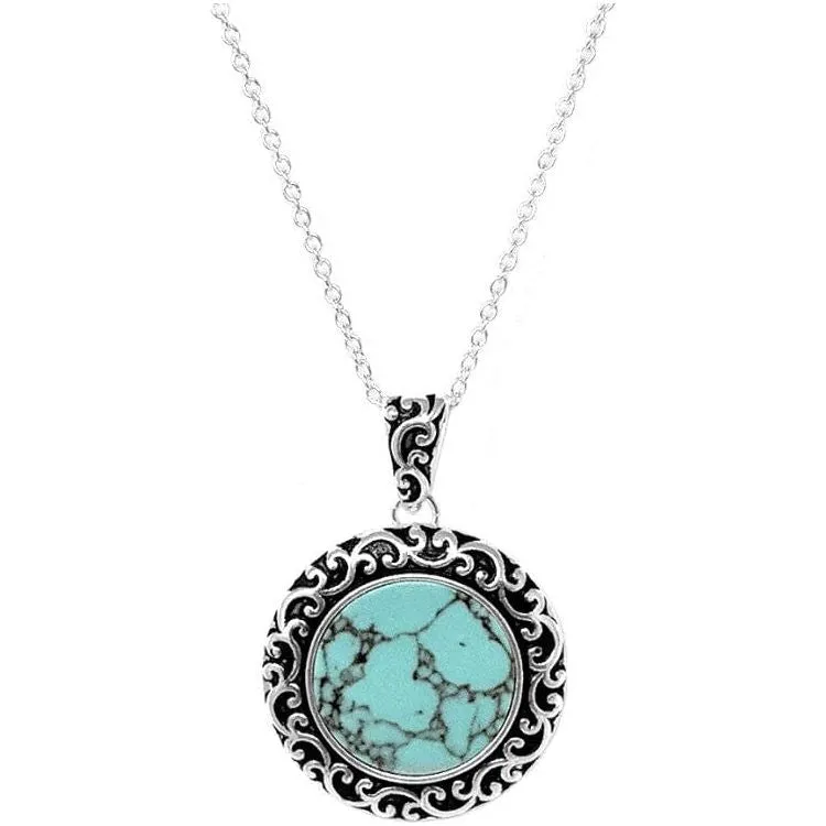 Hammered Cable Paisley Texture Gem Stone Necklace