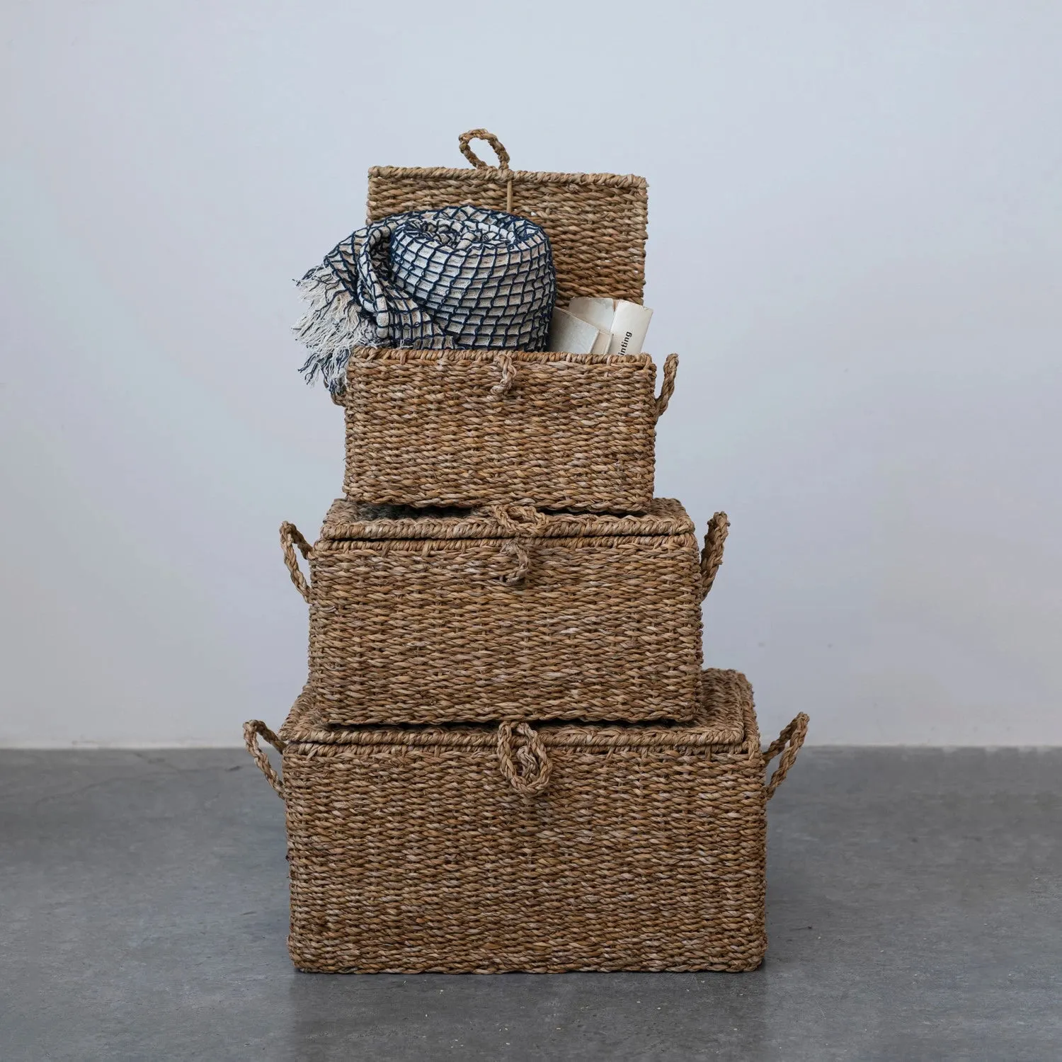 HAND WOVEN SEAGRASS WIRE FRAMED TRUNK-SMALL