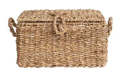 HAND WOVEN SEAGRASS WIRE FRAMED TRUNK-SMALL