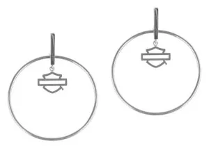 Harley-Davidson® Women's Large Bar & Shield Stick Post Circle Steel Earrings, Silver or Gold