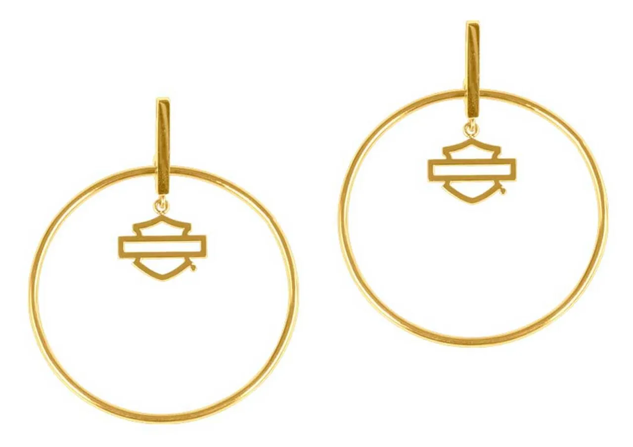 Harley-Davidson® Women's Large Bar & Shield Stick Post Circle Steel Earrings, Silver or Gold