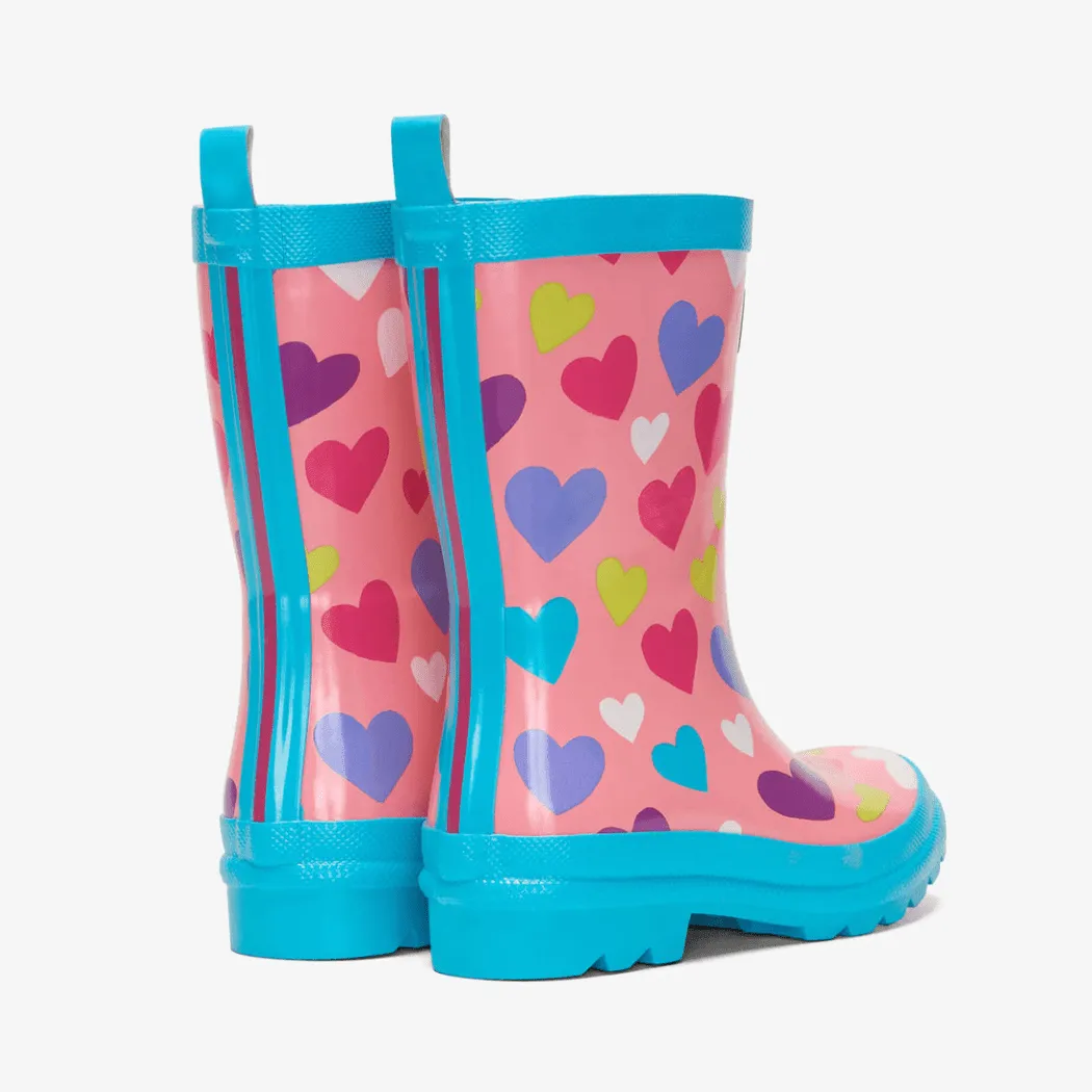HATLEY Shiny Kids Rain Boots | Colourful Hearts size 8