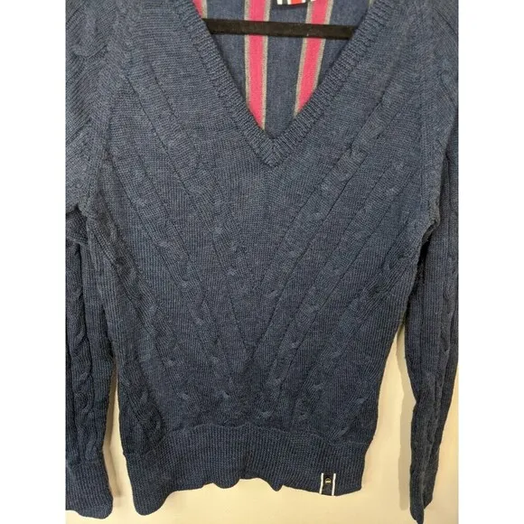 Helly Hansen Women's Sweater Blue Knit V-Neck 100% Merino Wool Size Large