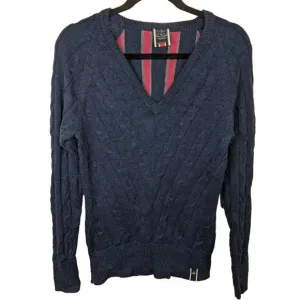 Helly Hansen Women's Sweater Blue Knit V-Neck 100% Merino Wool Size Large