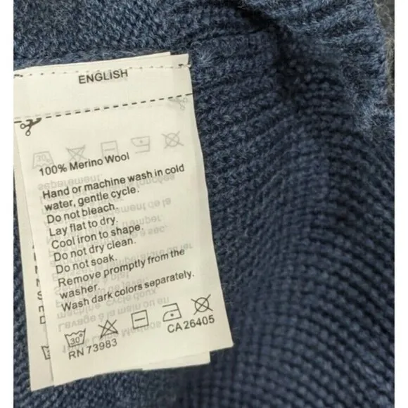 Helly Hansen Women's Sweater Blue Knit V-Neck 100% Merino Wool Size Large