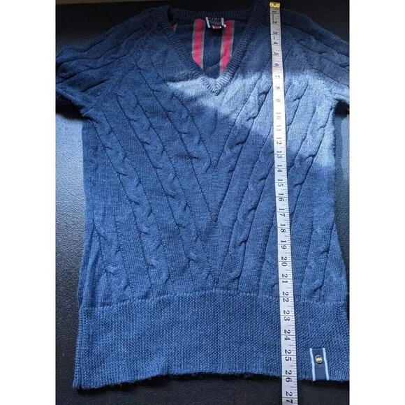 Helly Hansen Women's Sweater Blue Knit V-Neck 100% Merino Wool Size Large