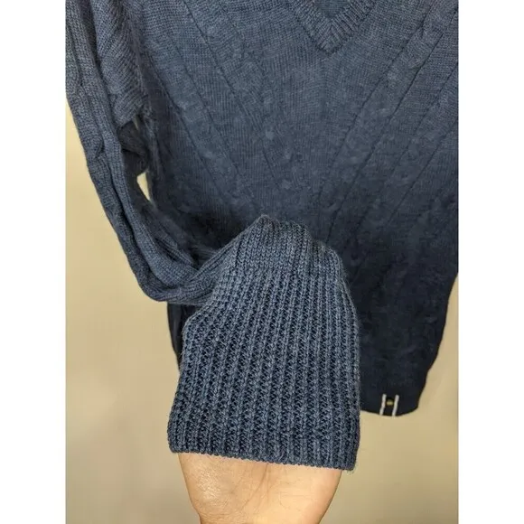 Helly Hansen Women's Sweater Blue Knit V-Neck 100% Merino Wool Size Large