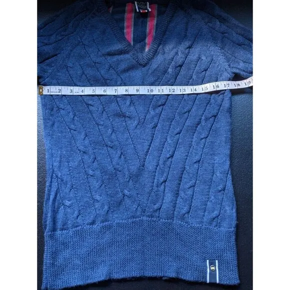 Helly Hansen Women's Sweater Blue Knit V-Neck 100% Merino Wool Size Large
