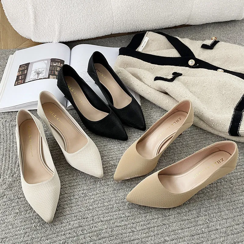 High Heels, Pointed Toe Professional Work Shoes, Soft Surface Women's Shoes