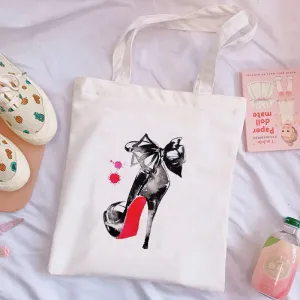High Heels White Canvas Bag A