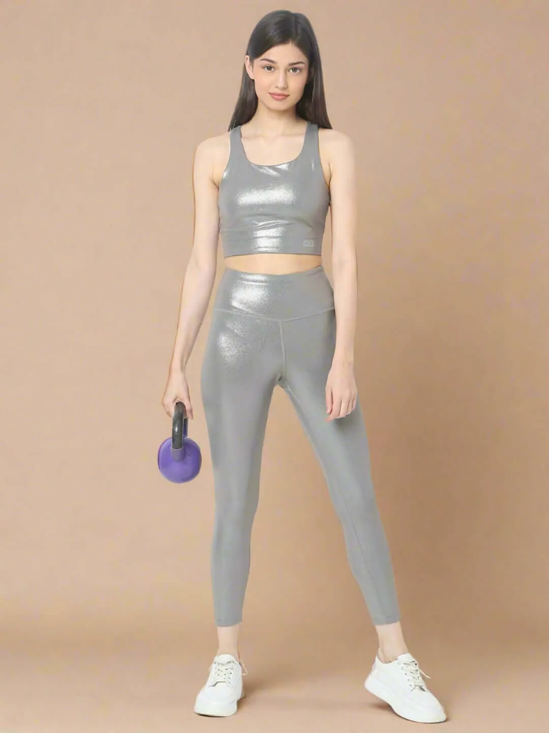 High Impact Gloss Action Bra With Clasp Shiny Grey