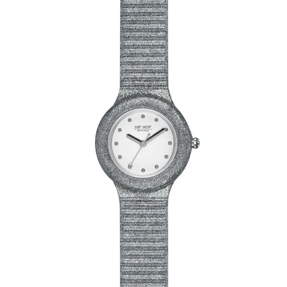 Hip hop sparkling mania silver 32mm Quartz silicone Hwu0967