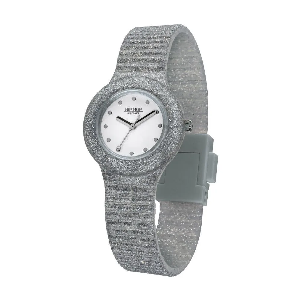 Hip hop sparkling mania silver 32mm Quartz silicone Hwu0967