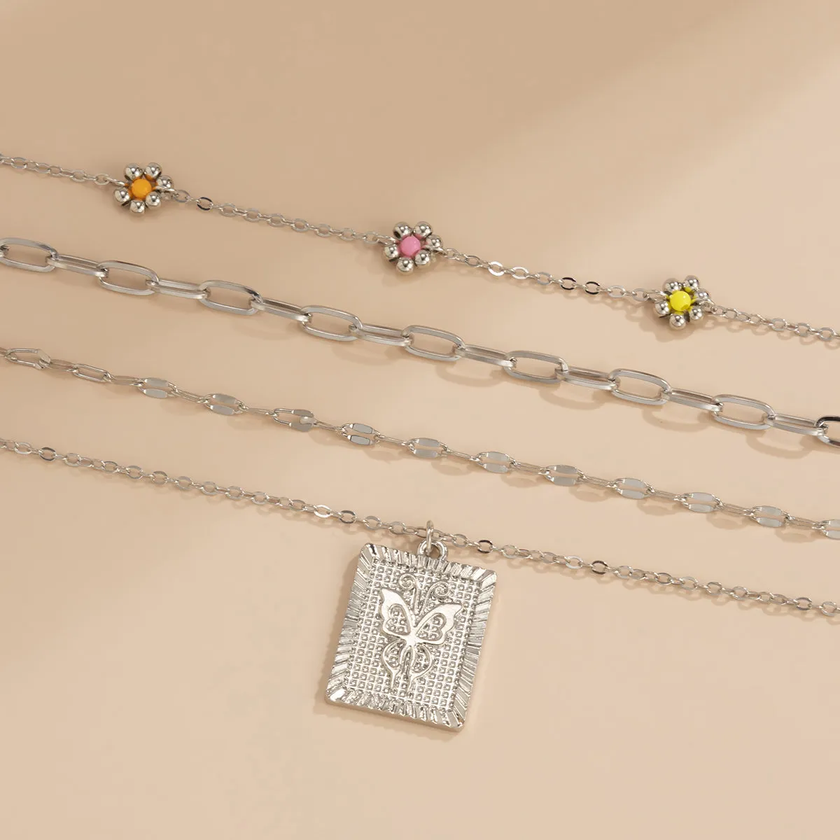 Howlite & Silver-Plated Mum & Butterfly Card Pendant Necklace Set