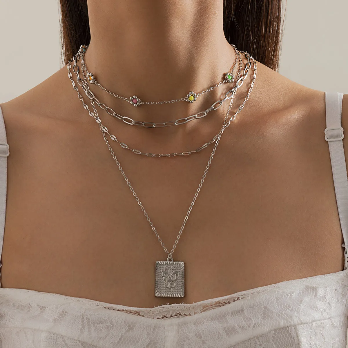 Howlite & Silver-Plated Mum & Butterfly Card Pendant Necklace Set
