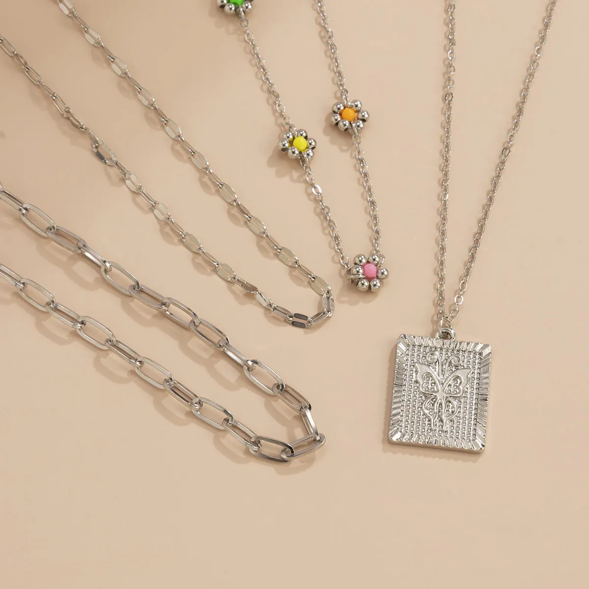 Howlite & Silver-Plated Mum & Butterfly Card Pendant Necklace Set