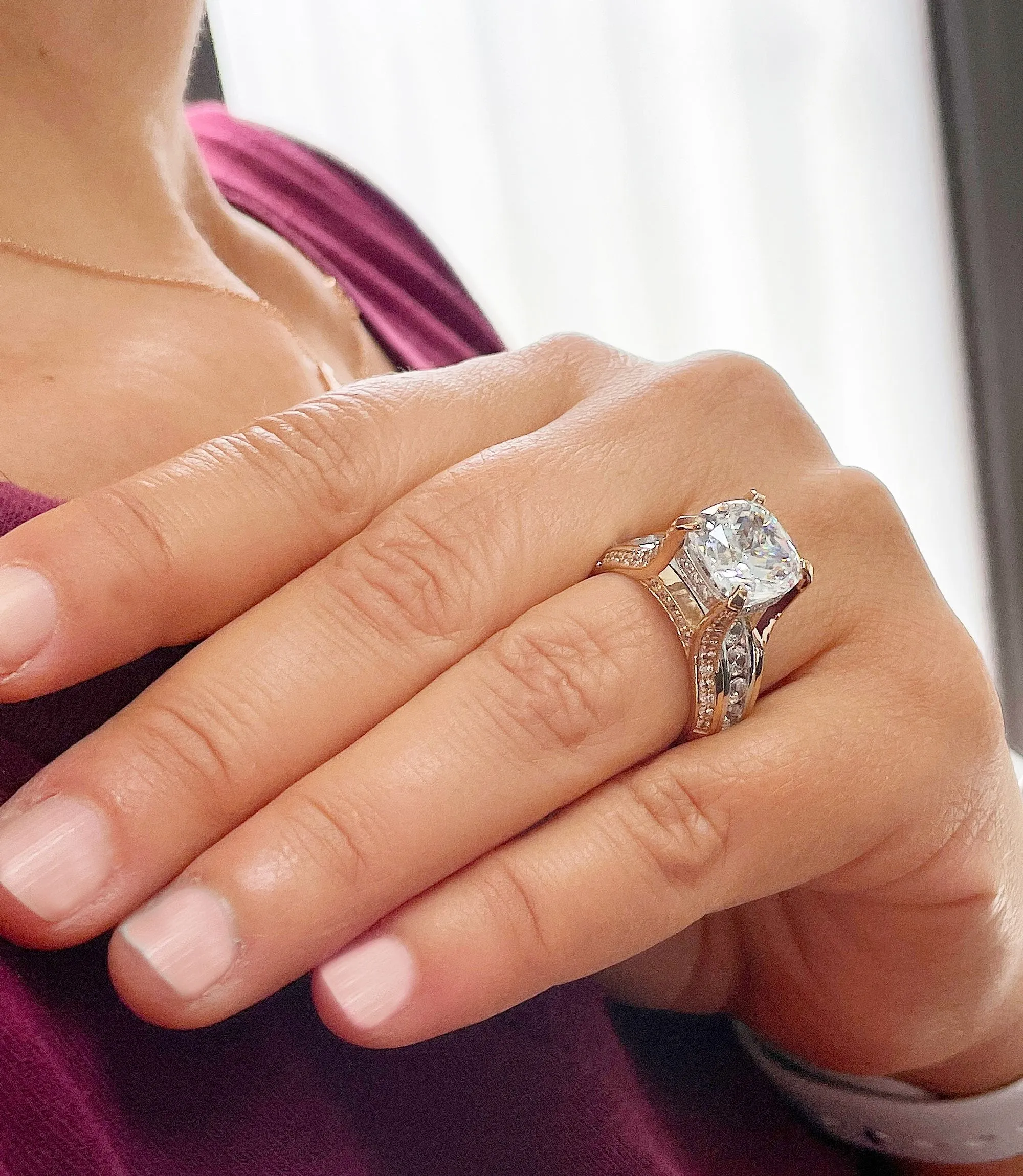 Huge 6.50ct Women's 14k Solid Yellow And White Gold Cushion Cut Moissanite And Natural Round Cut Diamond Engagement Ring Bridal